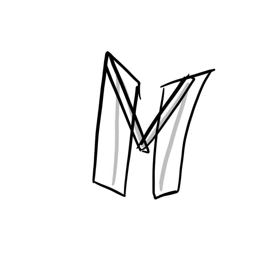 Wie man Graffiti-Buchstabe M Tutorial zeichnen - zweiten Schritt Grafik