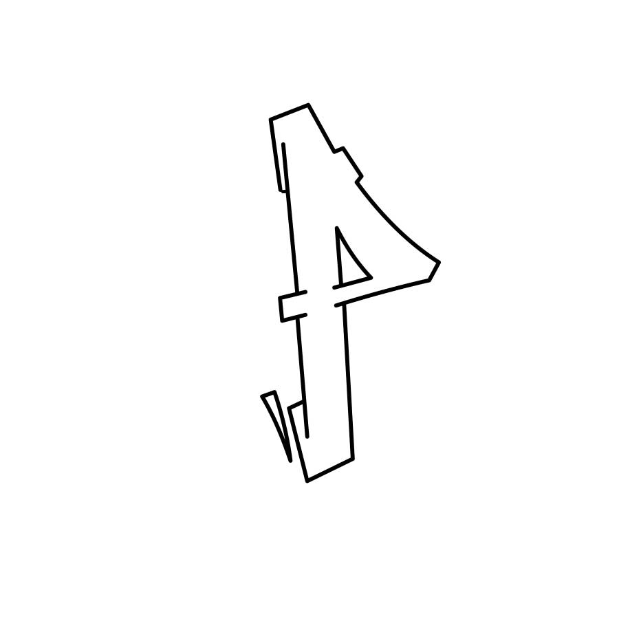 Anleitung zum Zeichnen des Graffiti-Buchstaben P - Grafik vom dritten Schritt