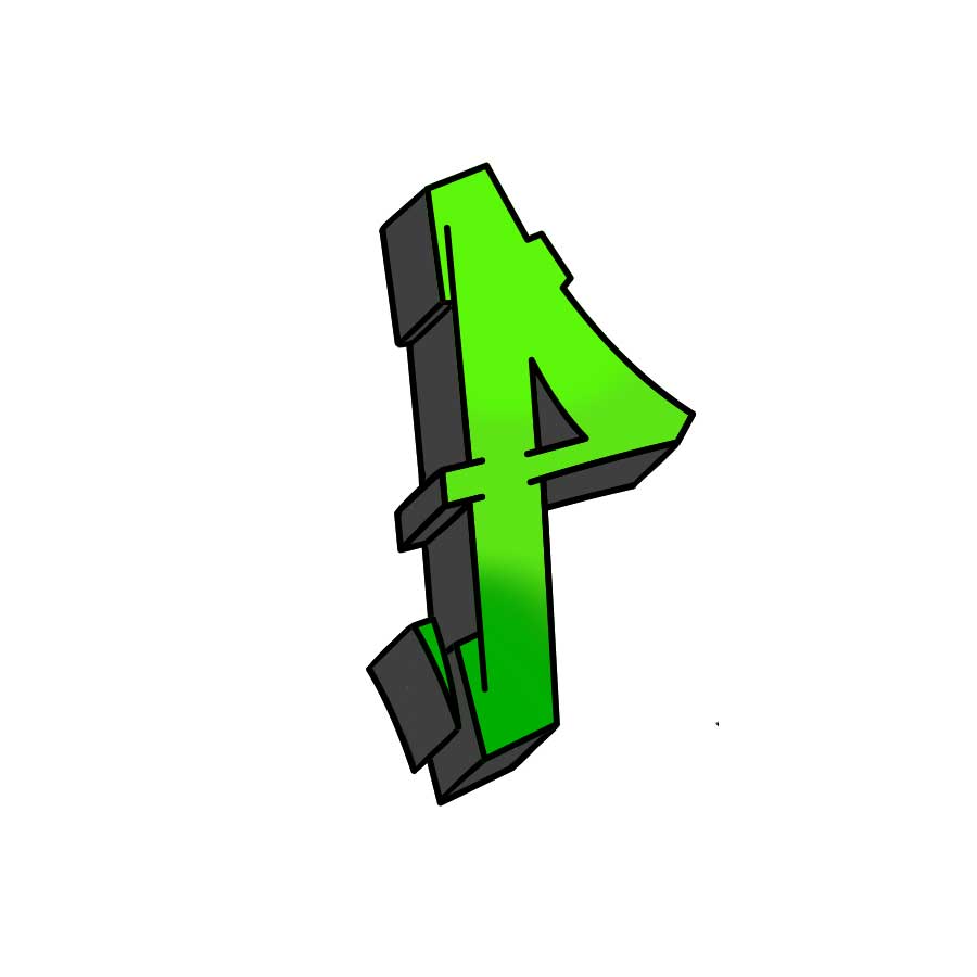 Anleitung zum Zeichnen des Graffiti-Buchstaben P - Grafik vom fünften Schritt