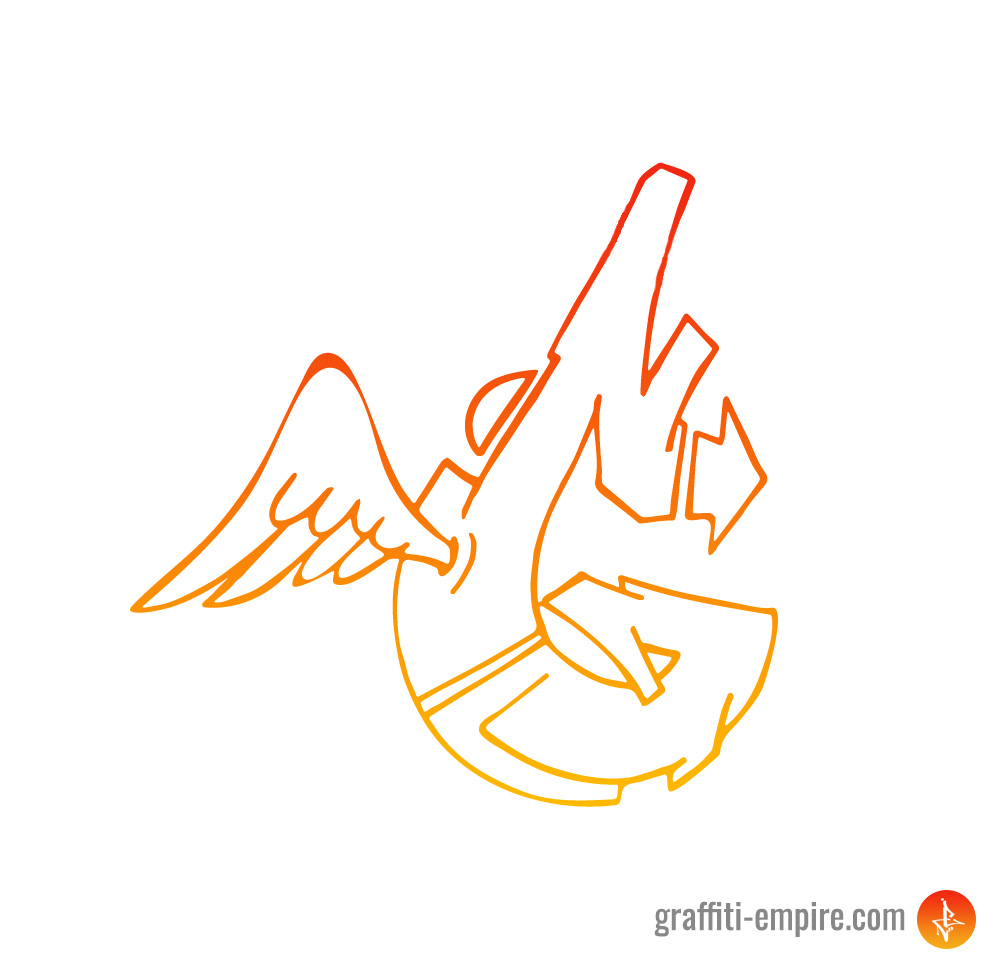Wildstyle G Graffiti-Buchstabe mit Farbverlauf-Outlines