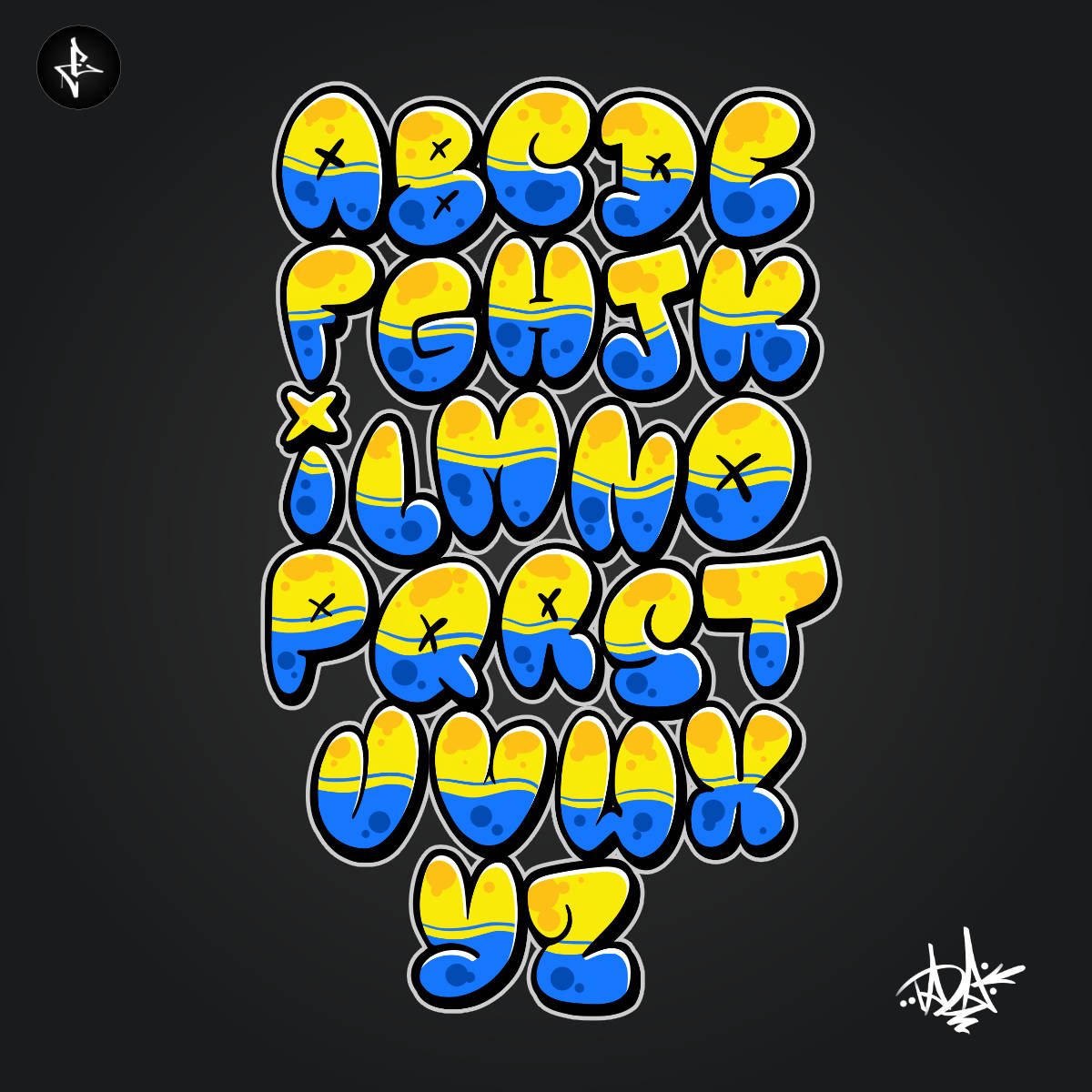 Graffiti Bubble-Buchstaben Alphabet png-Set Thumbnail-Grafik