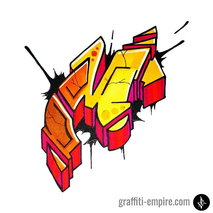 Kolorierter Semi-Wildstyle M Graffiti-Buchstabe