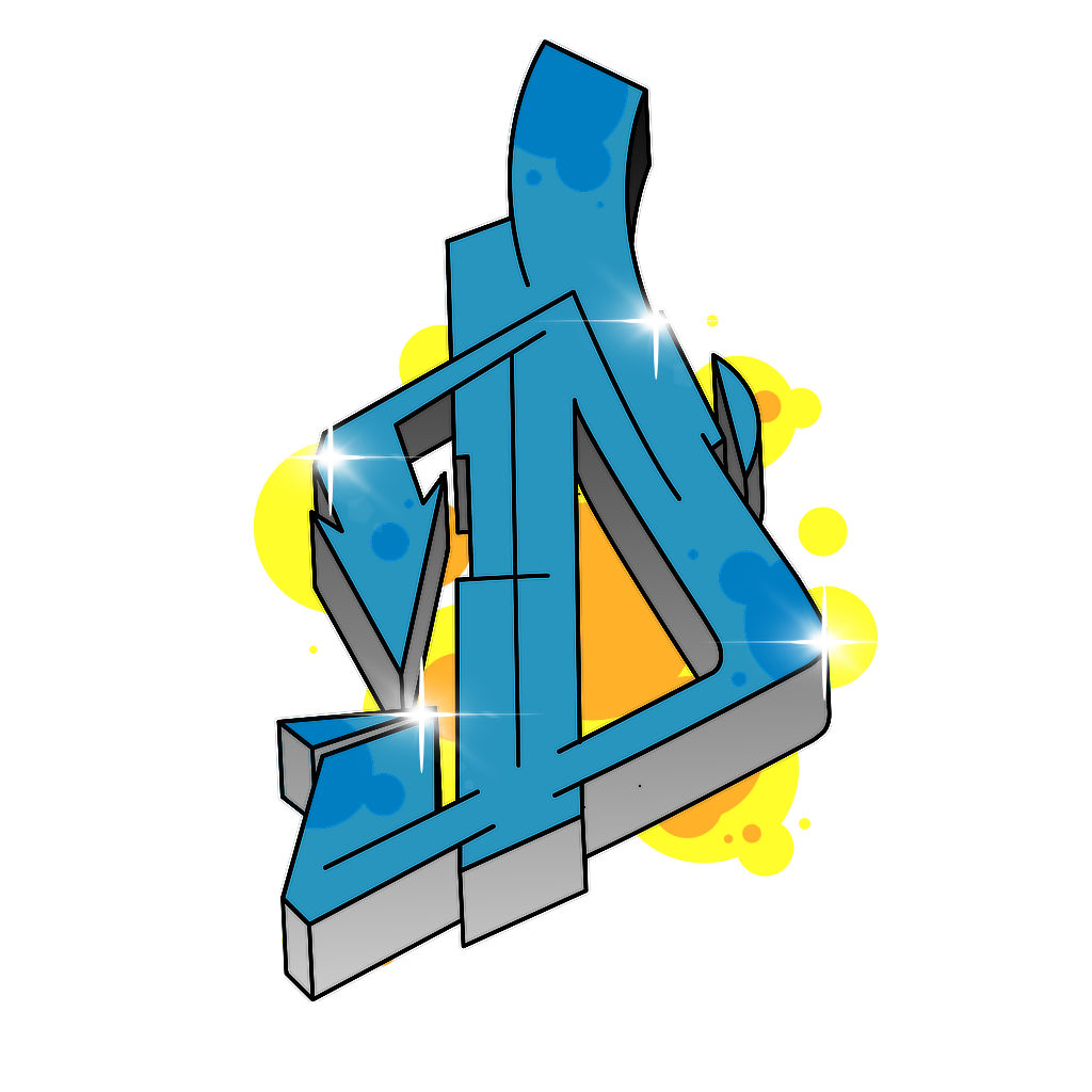 Grafik von einem digitalen koloriertem Semi-Wildstyle D Graffiti-Buchstaben