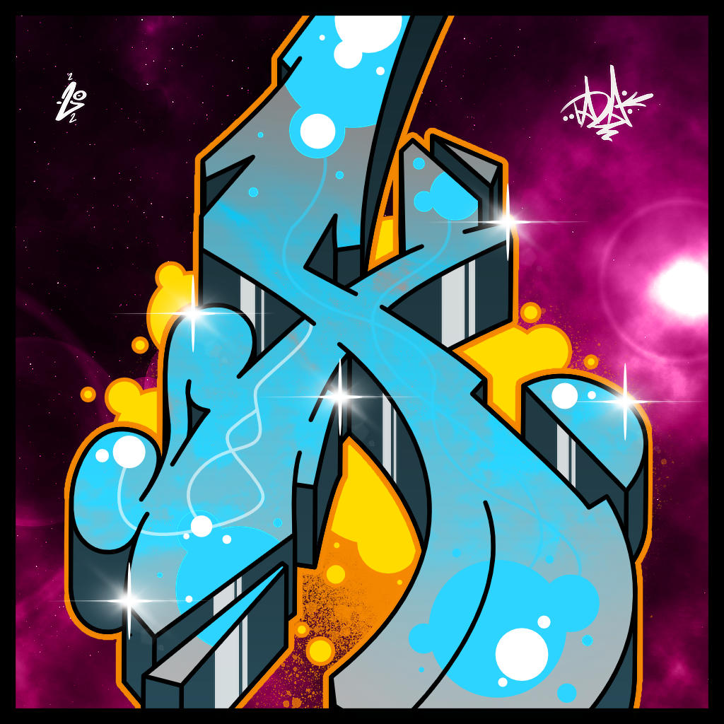 Bunte digitale x Graffiti Buchstaben-Grafik