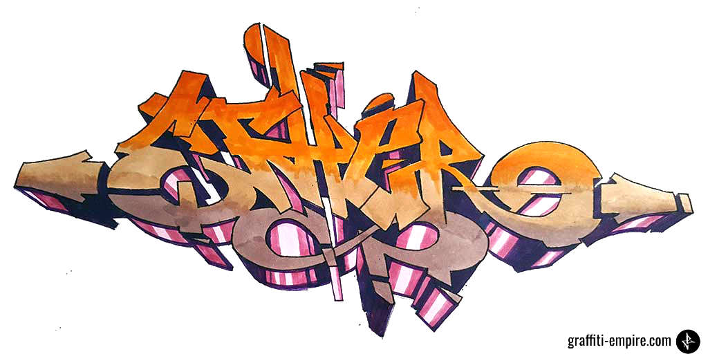 Fertig ausgemalte Graffiti-Zeichnung