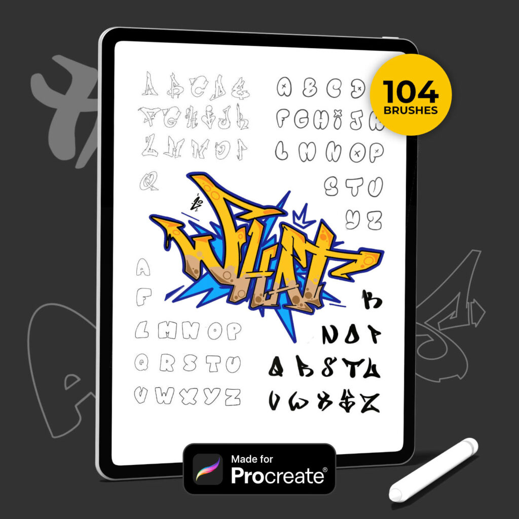4 Graffiti Alphabets – Procreate Brush-sets Bundle mockup graphic