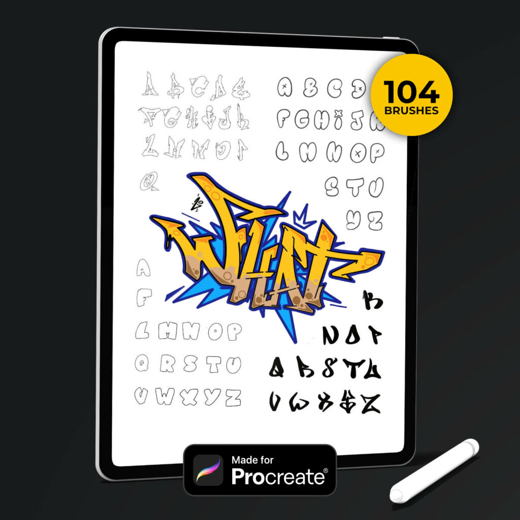 Graffiti Alphabet Procreate Brush-Set Bundle Mockup Grafik