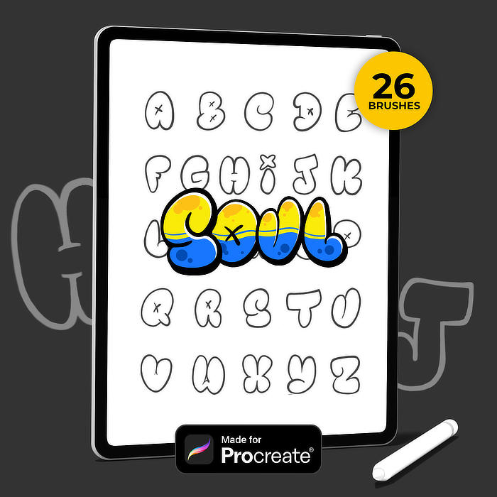 Bubble Style Graffiti Alphabet Procreate Brush-Set Mockup