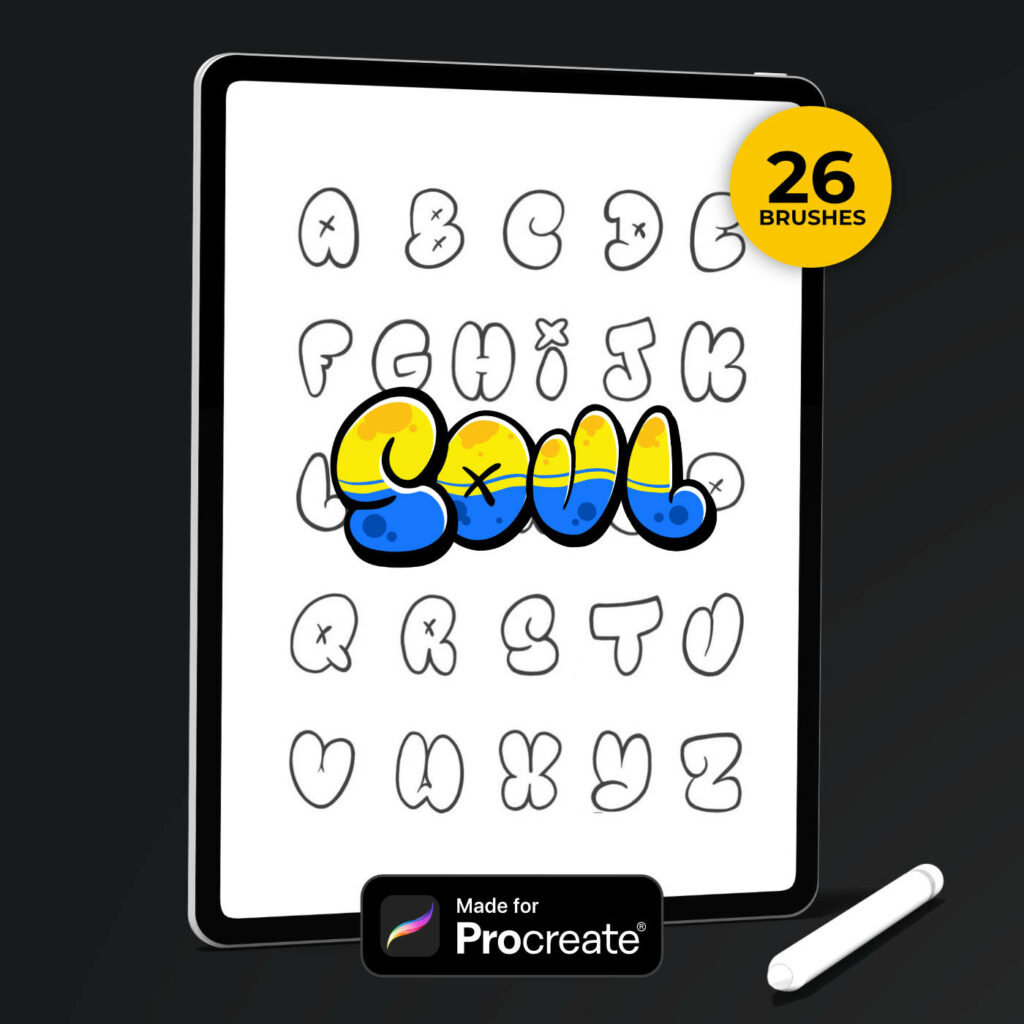Bubble-Style Graffiti Alphabet Procreate Brush-Set Mockup Grafik