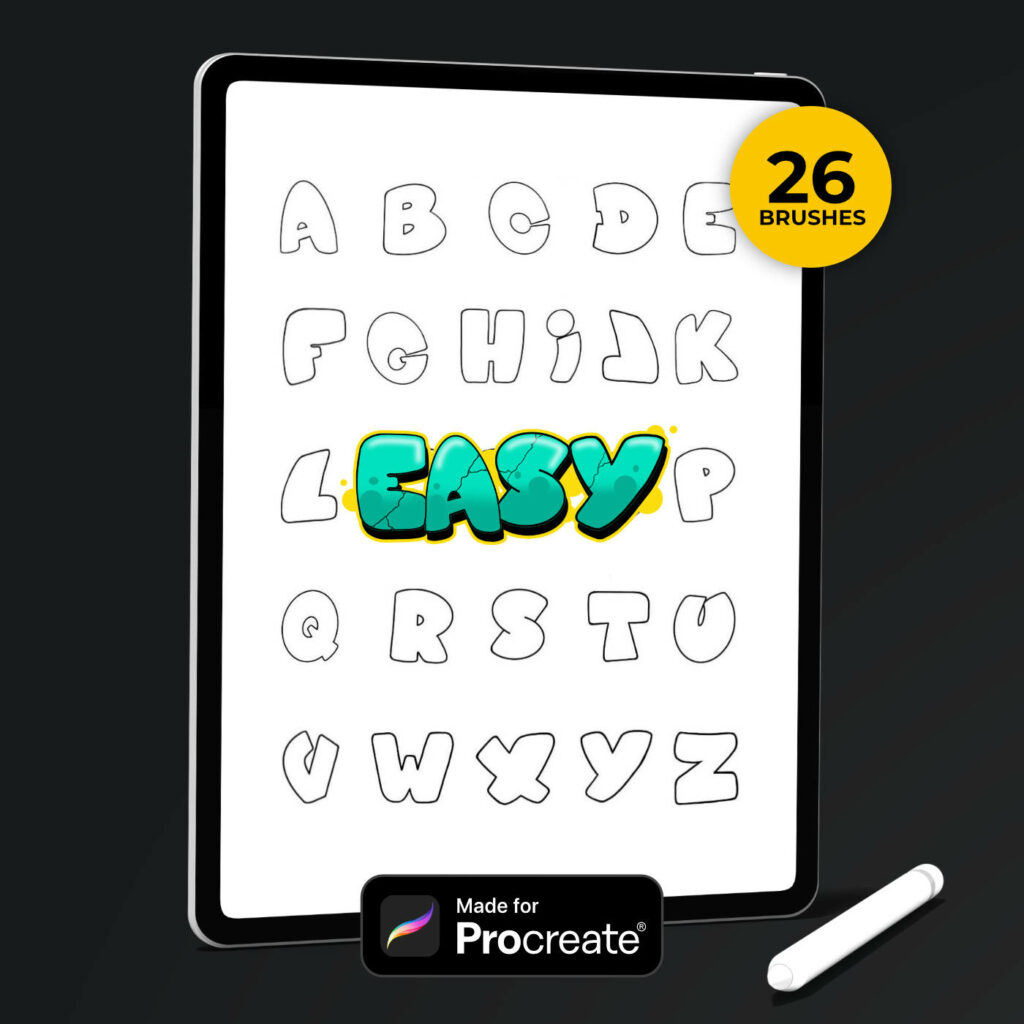 Simple-style 1 Graffiti Alphabet Procreate Brush-Set Grafik