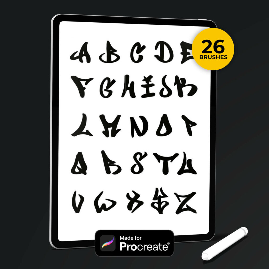 Graffiti Tag Alphabet Procreate Brush-Set Mockup Grafik