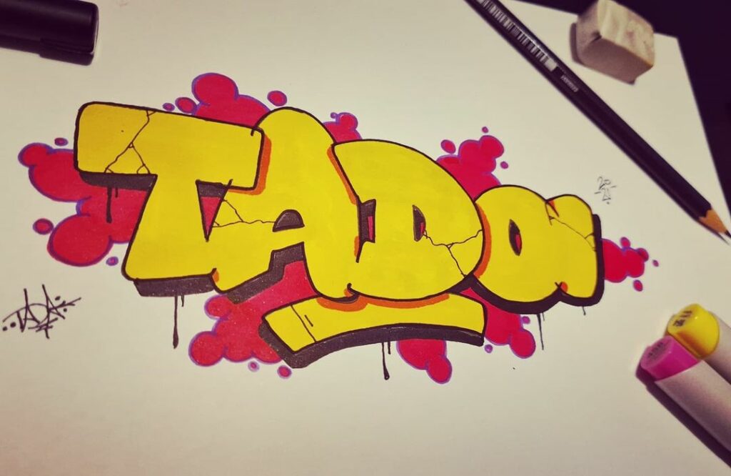 "Tada" Simple-Style gelber Graffiti-Zeichnung