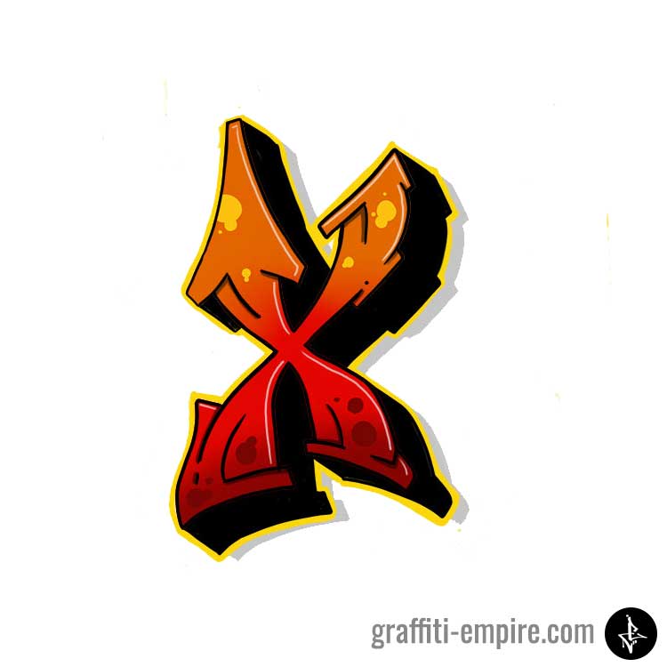 Mit Procreate erstellter X Graffiti-Buchstabe
