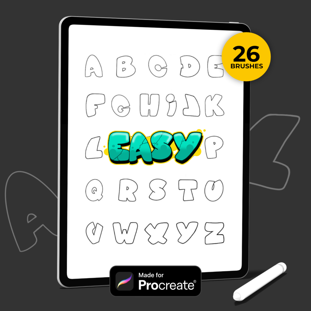 Simple-style 1 Graffiti Alphabet Procreate Brush-Set Grafik